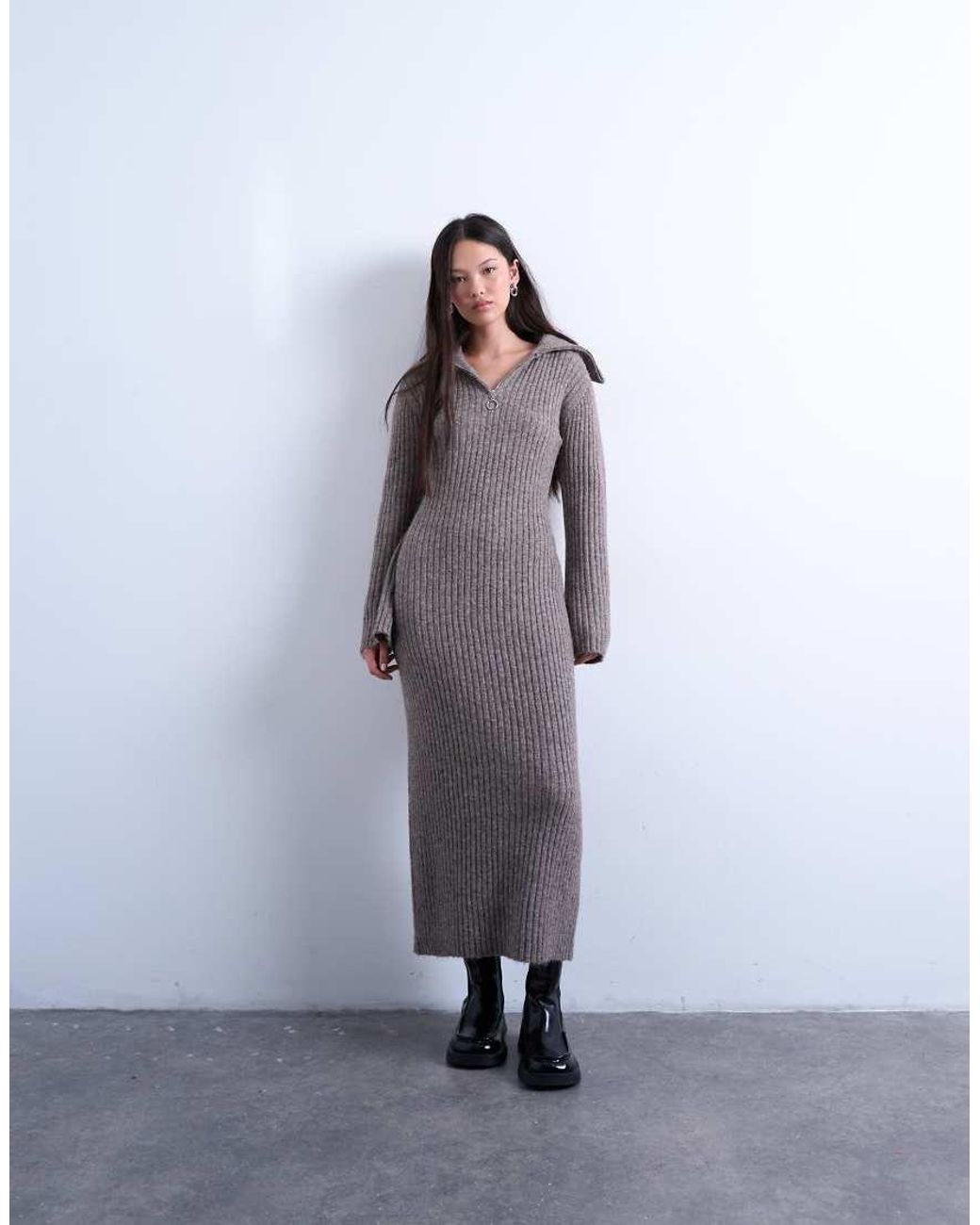 TOPSHOP Purple Knitted Ring Zip Midi Dress