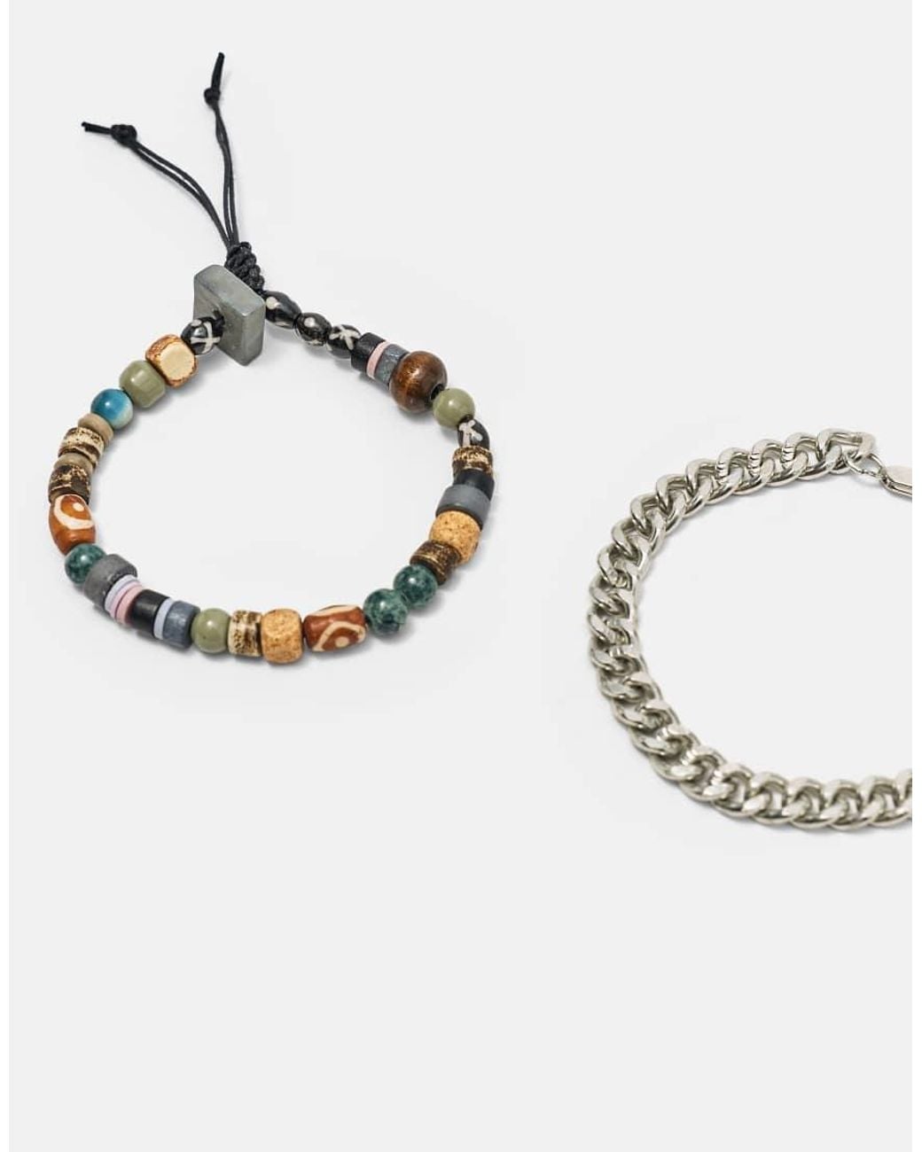 Pull&Bear Brown Pack Of 4 Beaded Bracelets for men