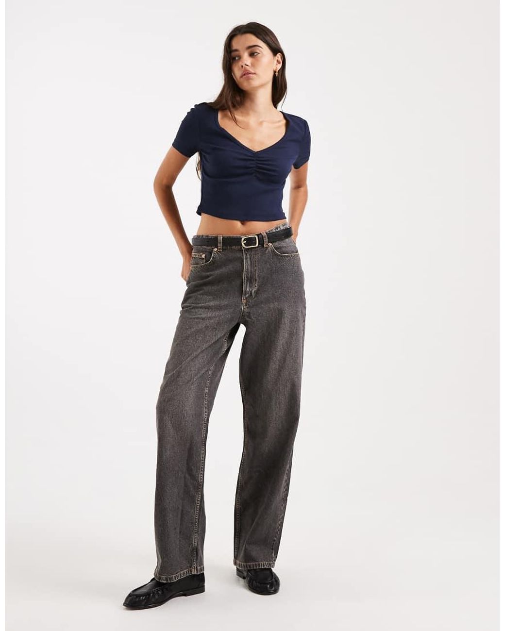 ONLY Blue Ruched Detailing Ribbed T-shirt