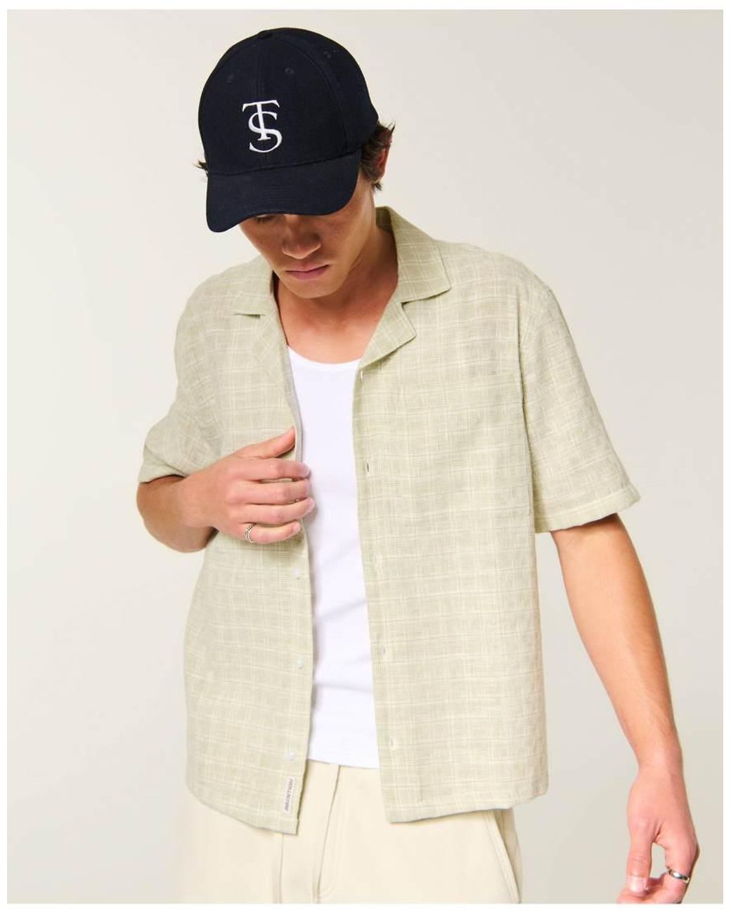 Hollister Natural Boxy Short-Sleeve Textured Button-Through Shirt for men