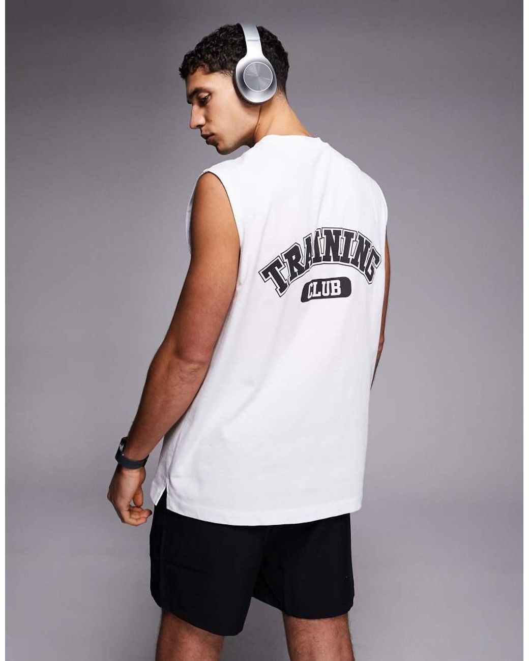 4505 White Back Print Oversized Heavyweight Cotton Training Tank With Quick Dry Finish for men