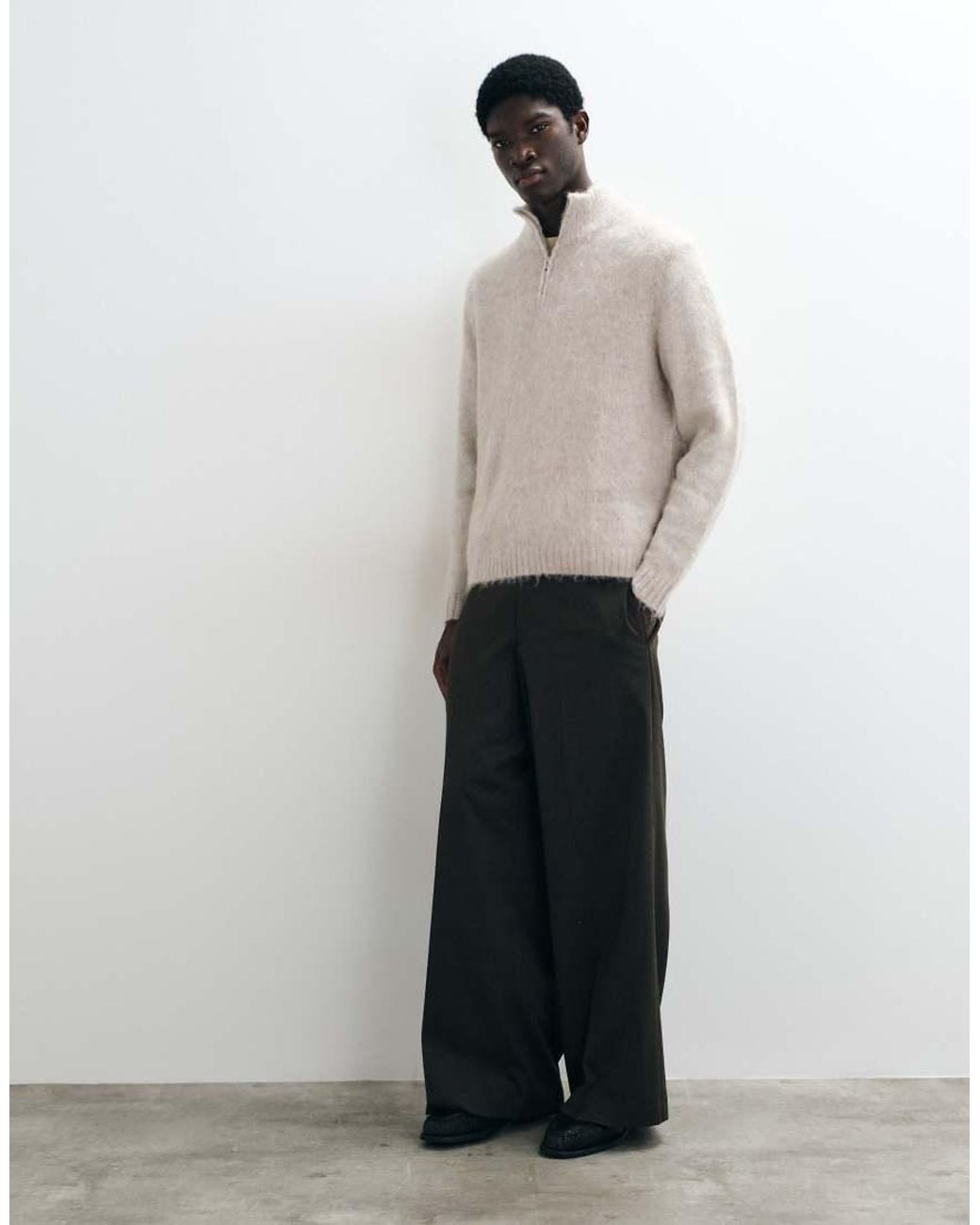 ASOS Gray Oversized Knitted Half Zip Jumper for men