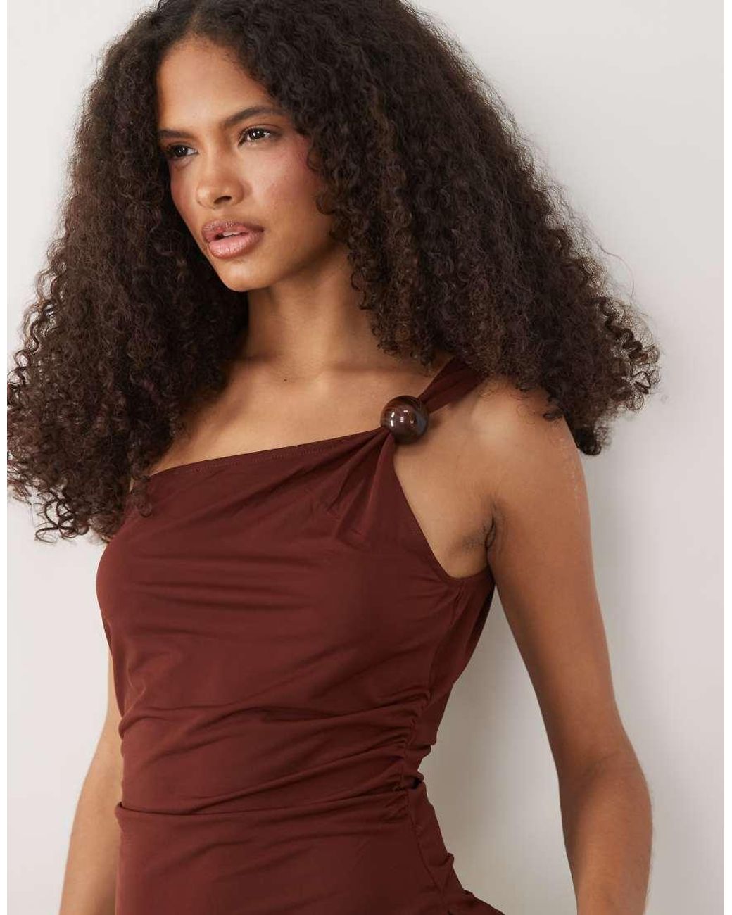 Mango Brown One Shoulder Top With Beading Detail
