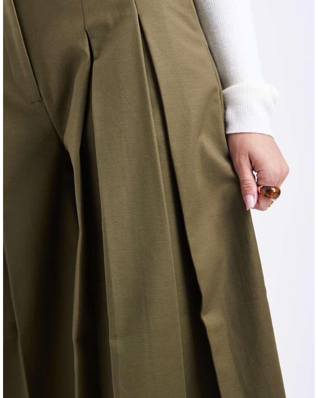 ASOS Green Tailored Pleated Wide Leg Trousers