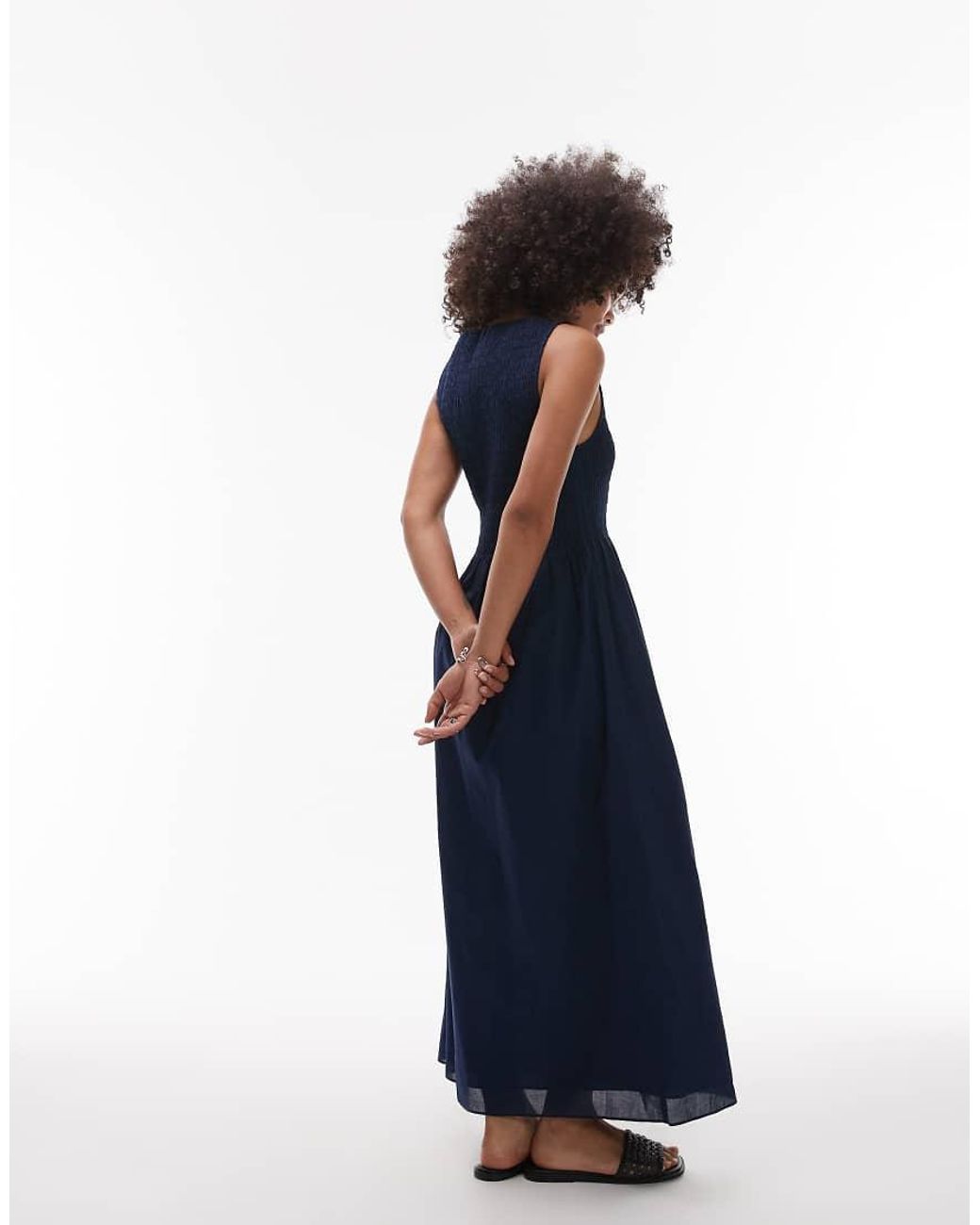 & Other Stories Blue Boat Neck Maxi Dress With Smocked Bodice
