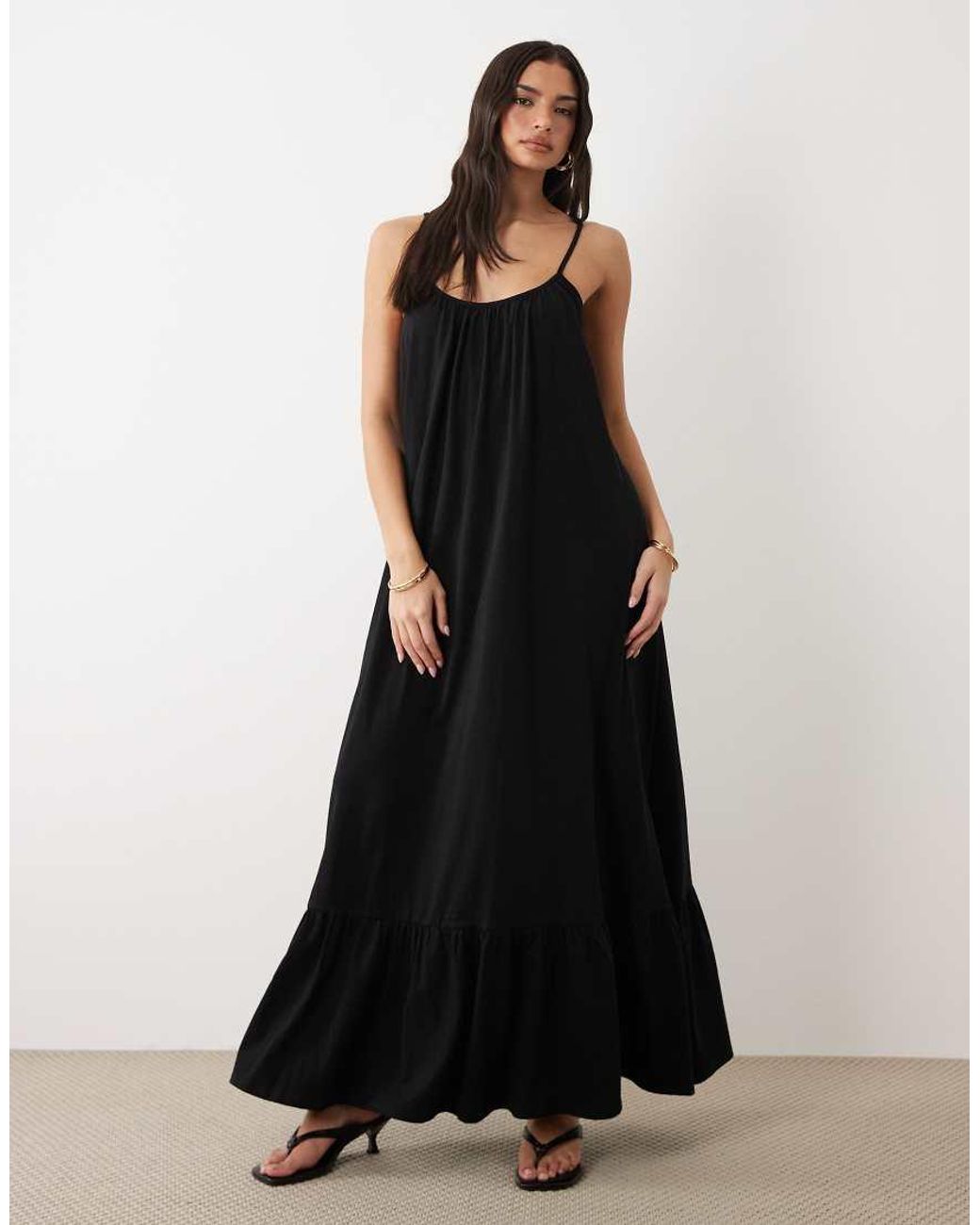 Gina Tricot Black Pure Cotton Flowy Strappy Maxi Dress