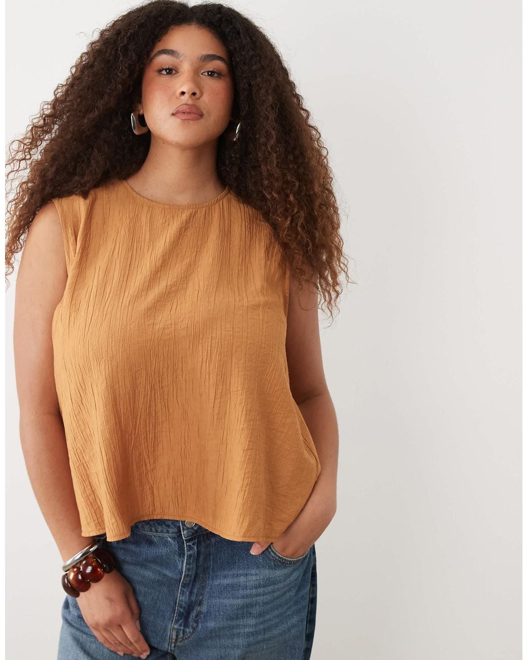 ASOS Brown Asos Design Curve Crinkle Shell Top