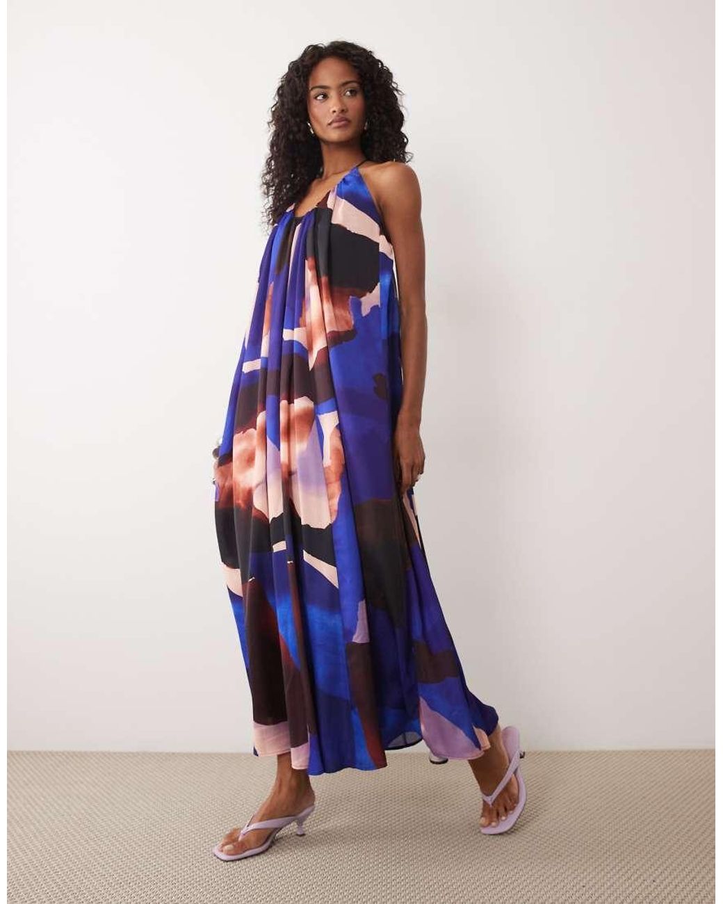 ASOS Blue Trapeze Scoop Neck Full Hem Maxi Dress With Bead Detail Back