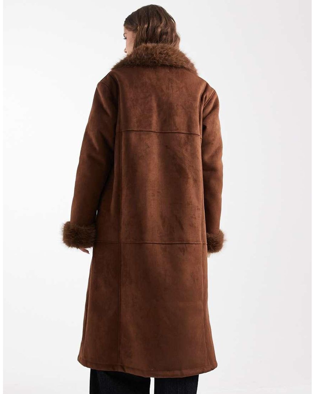 ASOS Brown Longline Faux Fur Bonded Shearling Jacket