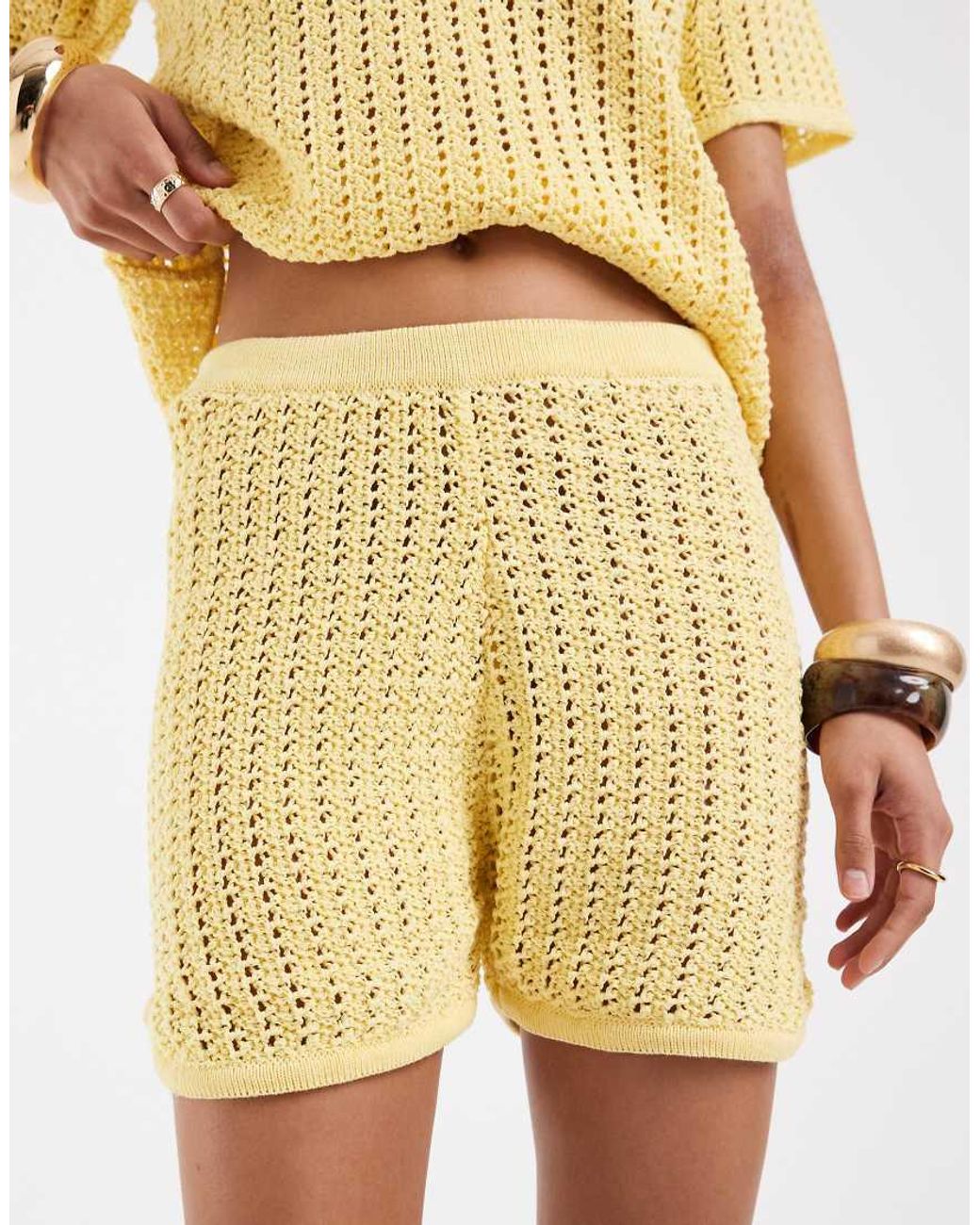 ASOS Yellow Knitted Crochet Micro Short Co-ord