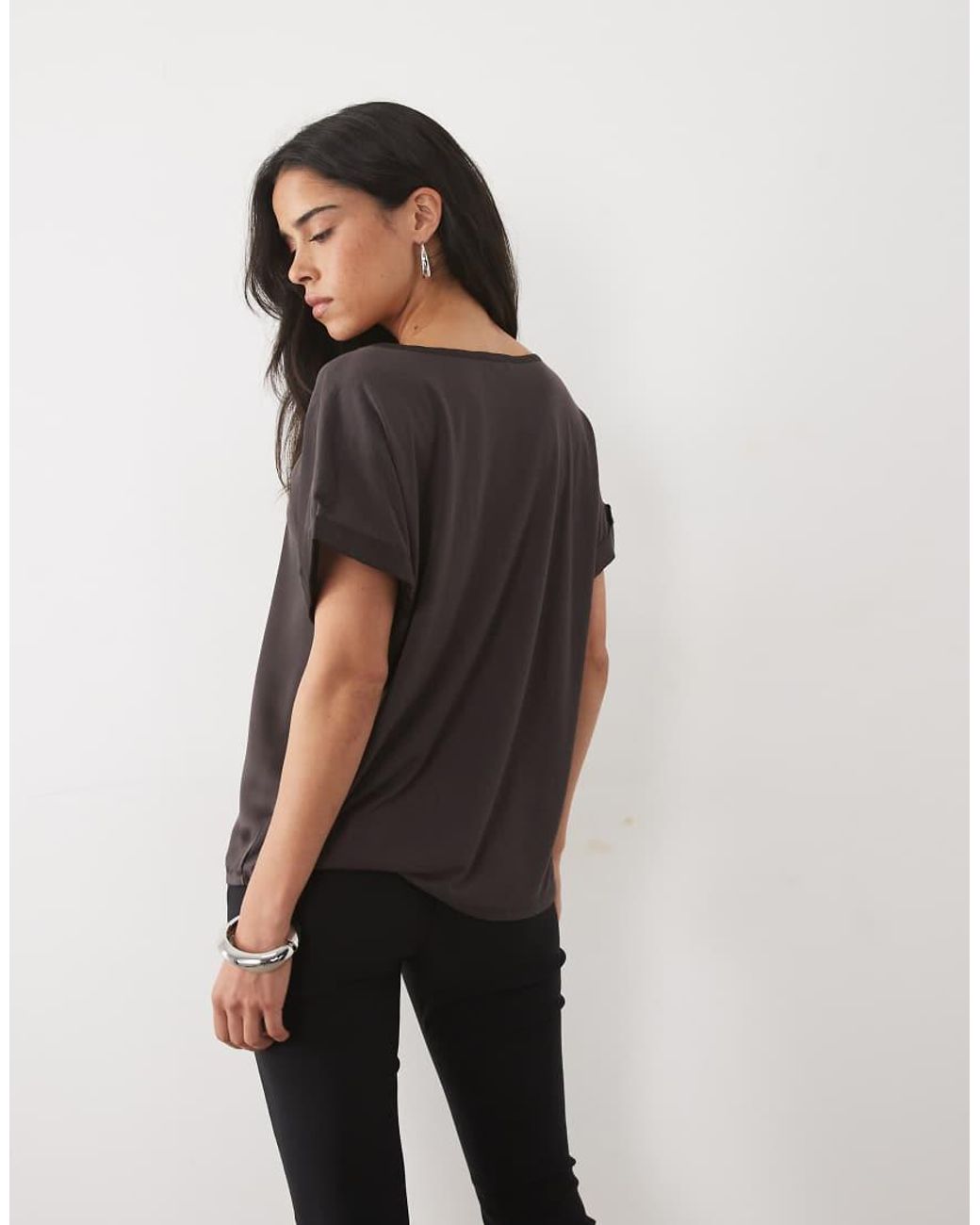 Jdy Brown Short Sleeve Satin Top