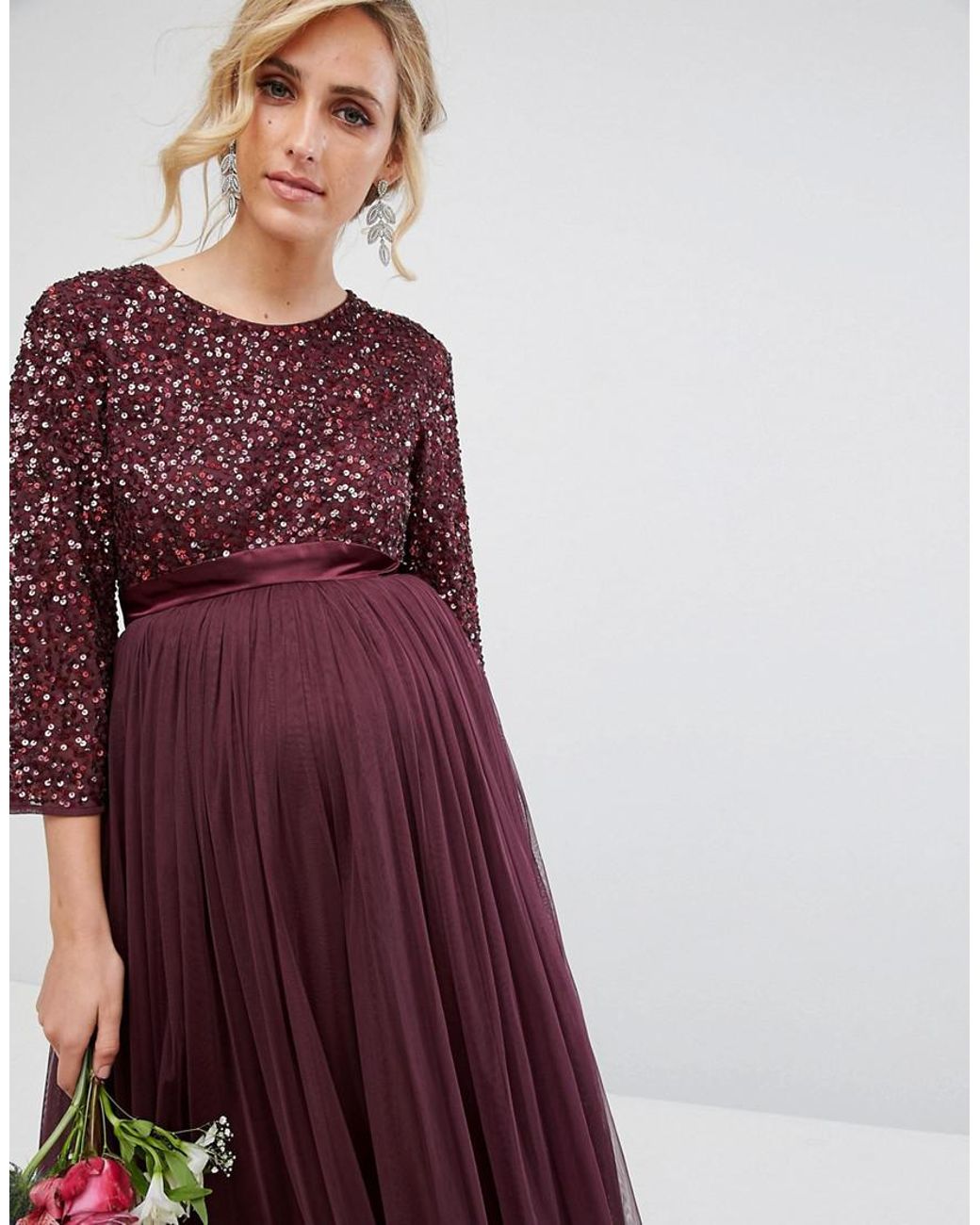 Maya maternity maxi dress with delicate top sequin and tulle skirt