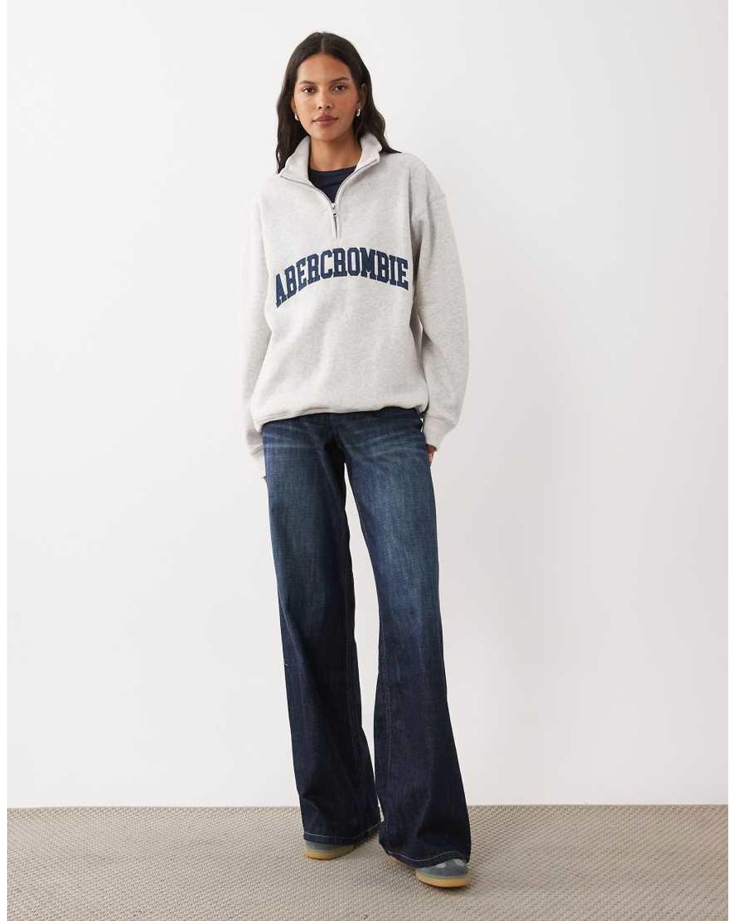Abercrombie & Fitch White Front Logo 1/4 Zip Sweatshirt