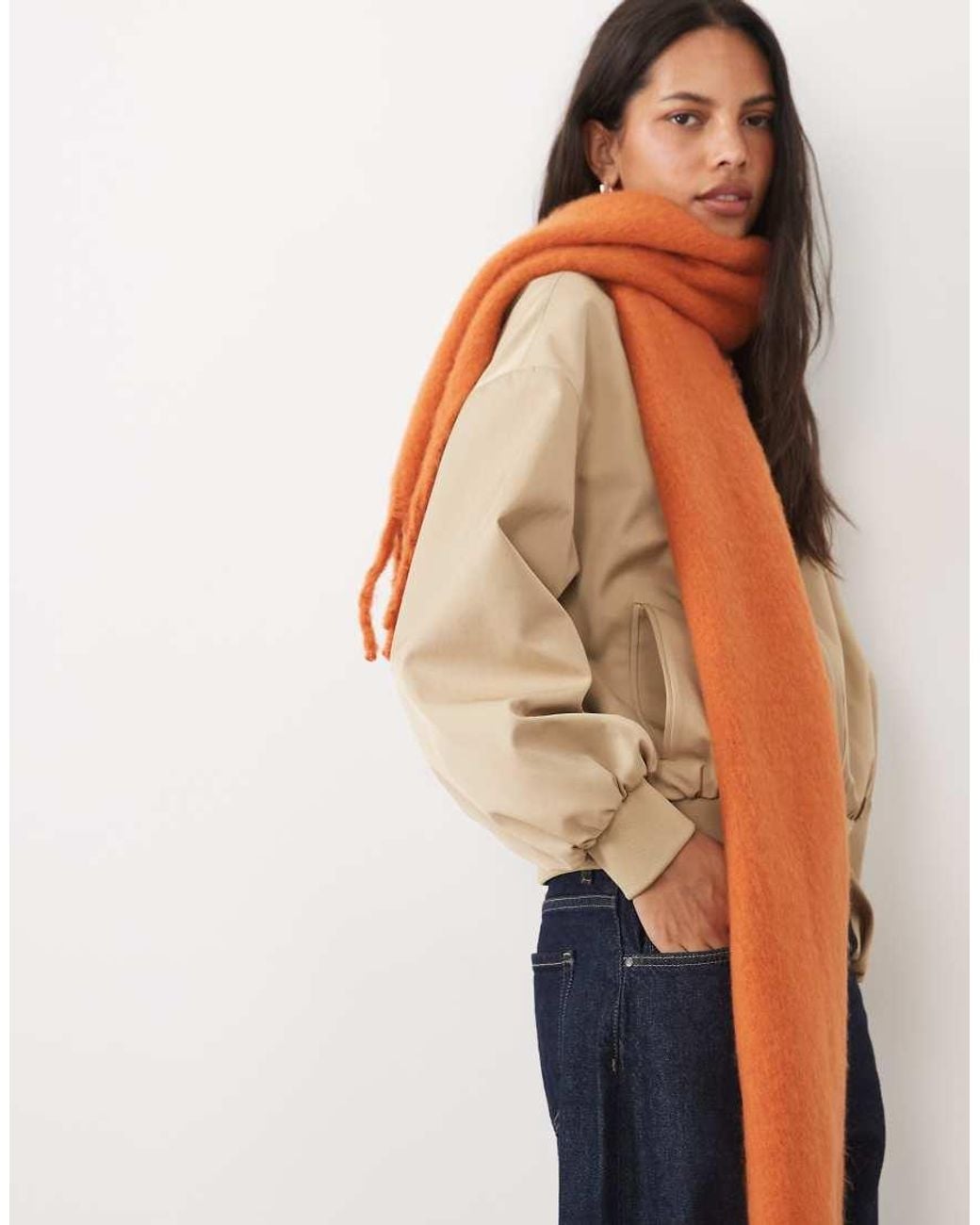 ASOS Brown Woven Fluffy Tassel Scarf