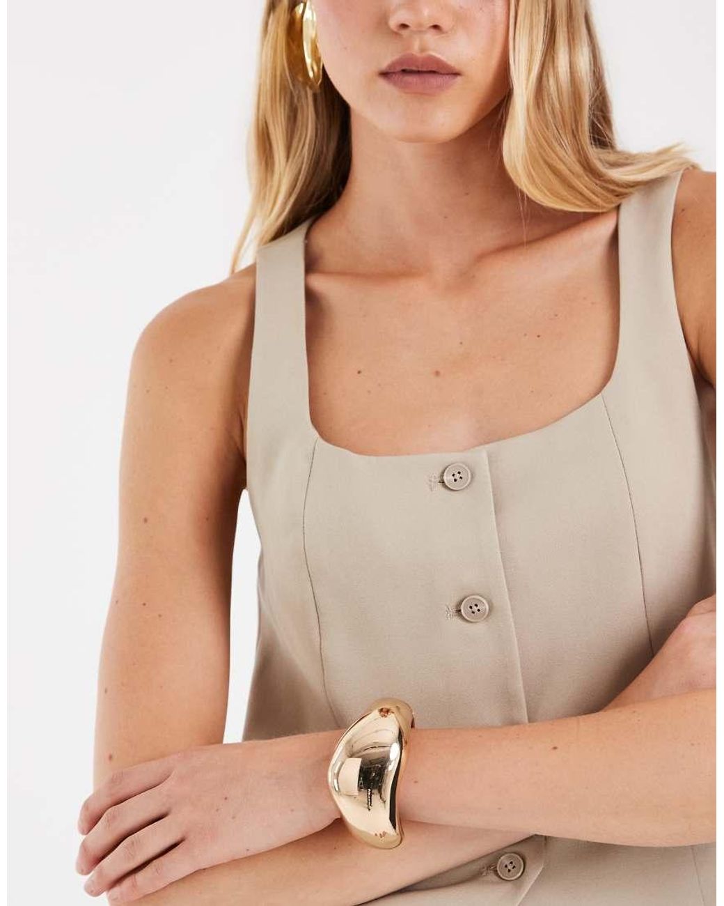 Pieces Natural Square Neck Tailored Vest