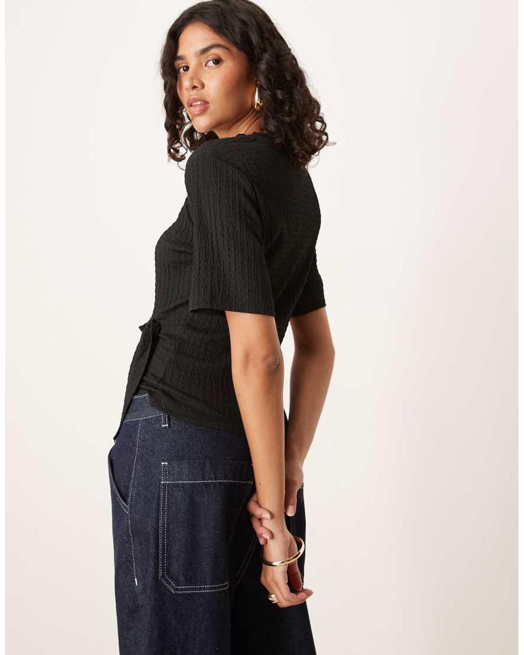 ASOS Black Cinched Side Tee With Draping Detail