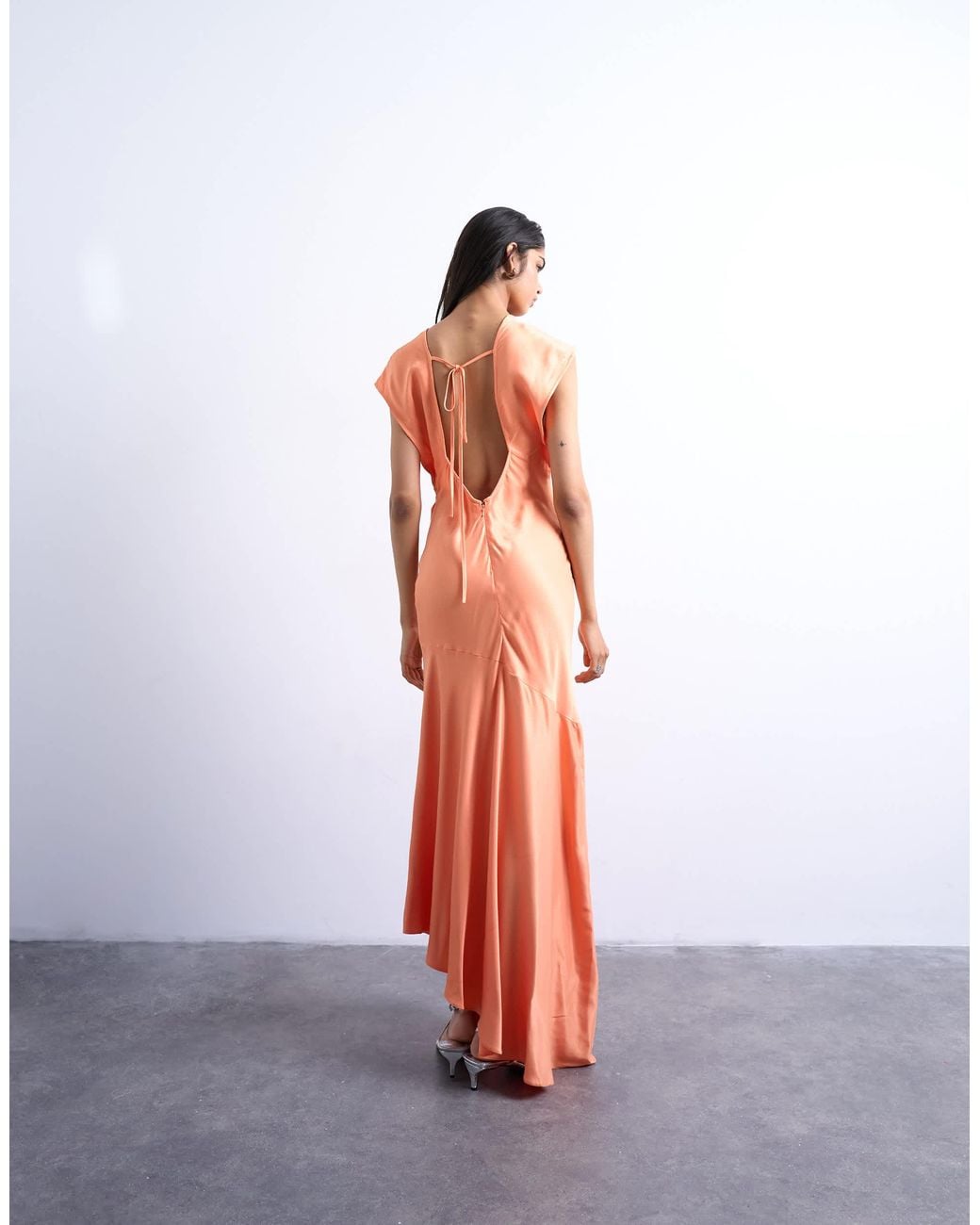 TOPSHOP Deep V Tucked Side Satin Maxi Dress in Red