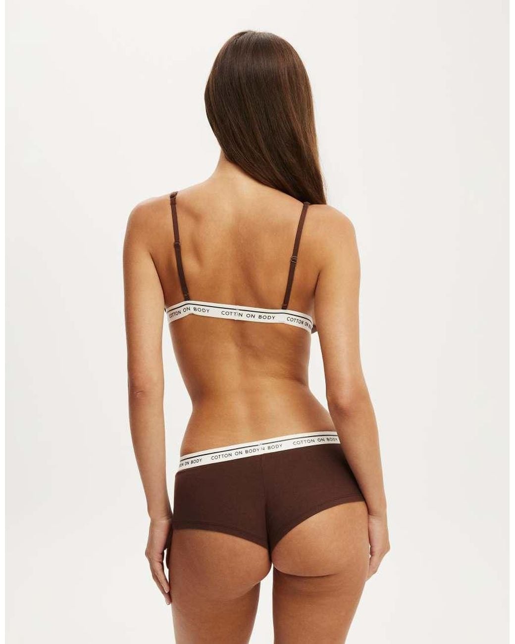 Cotton On Brown Branded Cotton Plunge Triangle Bralette