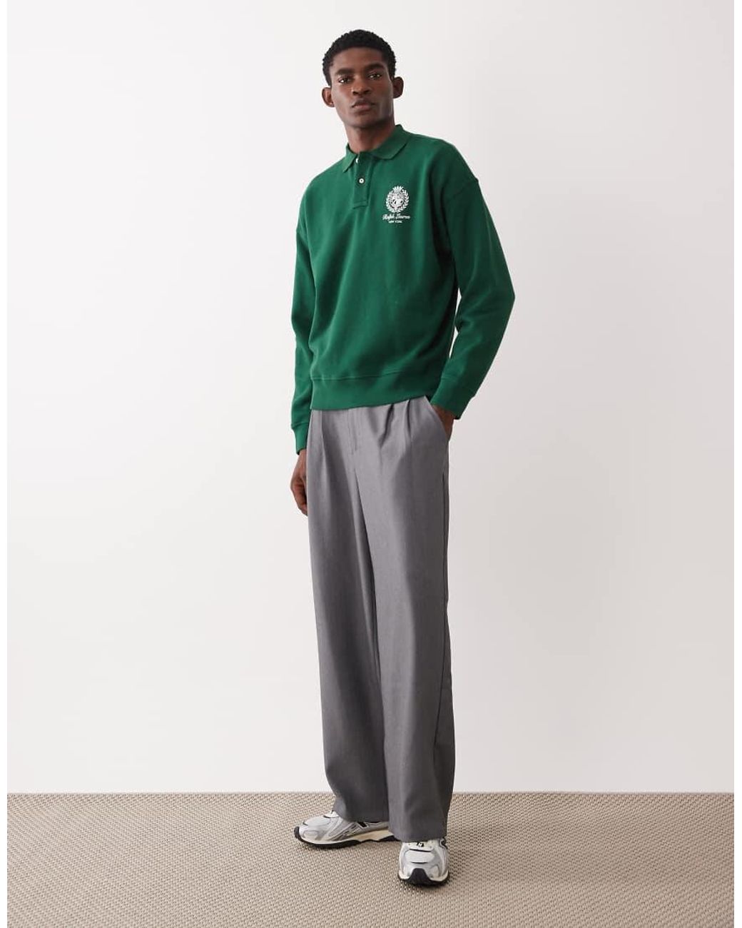 Polo Ralph Lauren Green Icon Logo Long Sleeve Collared Sweatshirt for men
