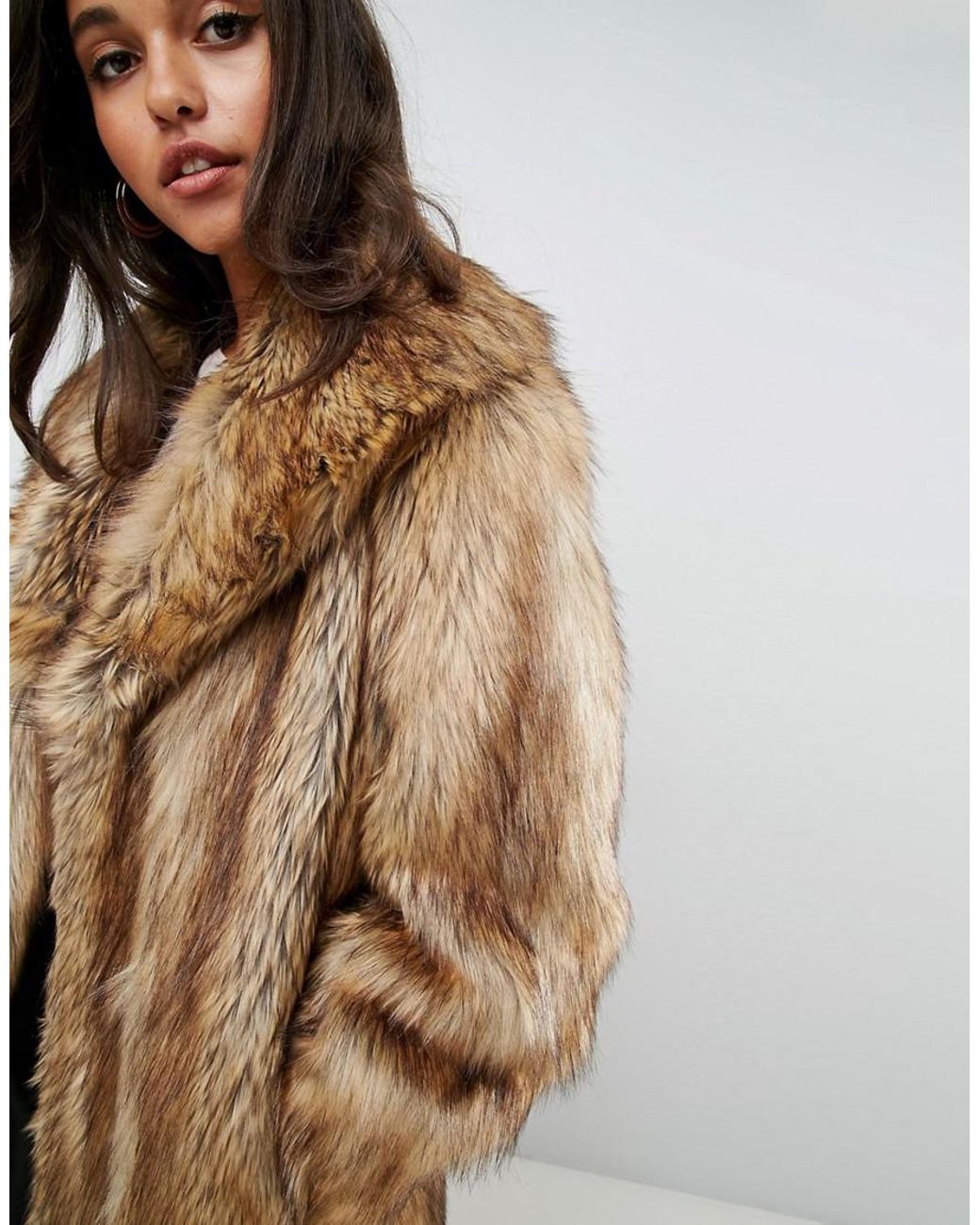 ASOS Luxe Maxi Coat In Faux Fur in Brown | Lyst