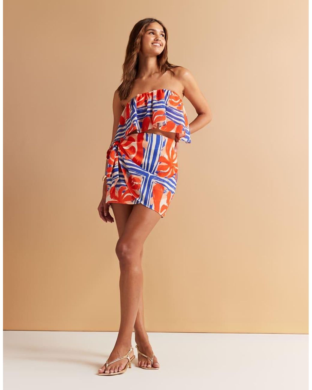 ASOS Orange Asymmetric Frill Bandeau Co-ord Top