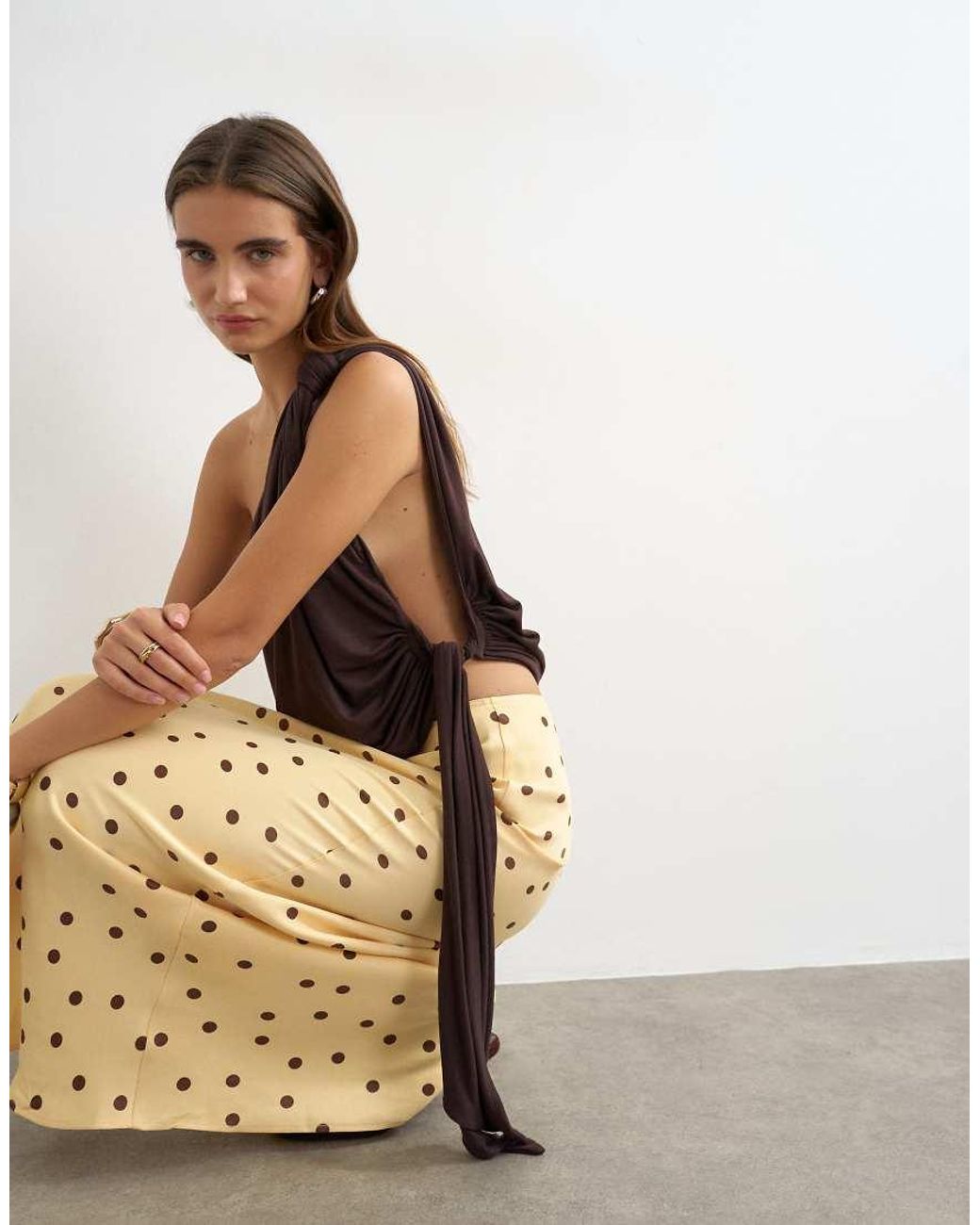 TOPSHOP White Polka Dot Flood Length Satin Bias Maxi Skirt