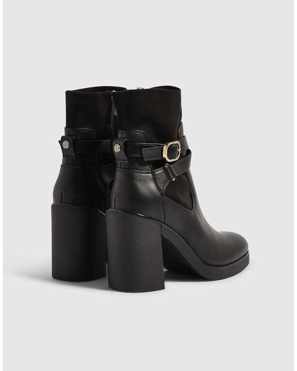 River Island Black Faux Leather Chunky Buckle Ankle Boots