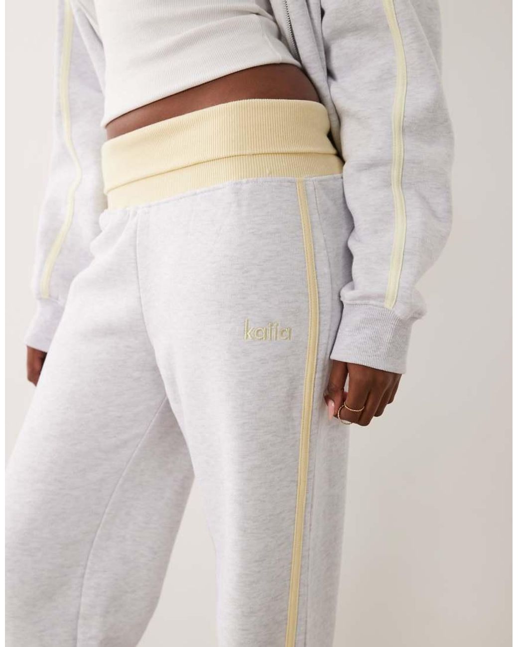 Kaiia Natural Cotton Rich Stripe Foldover Waistband Joggers Co-Ord
