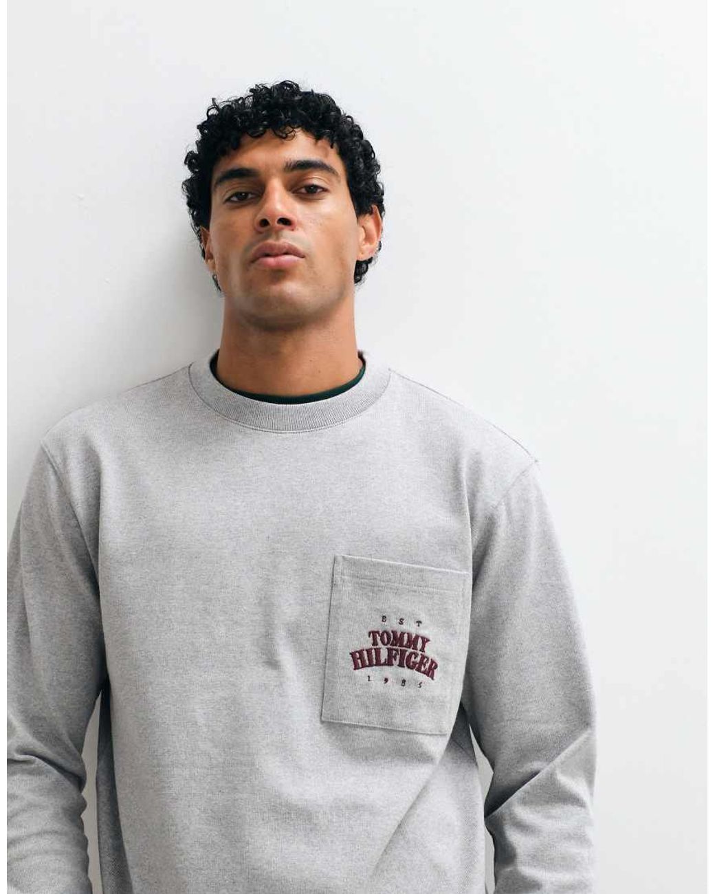 Tommy Hilfiger Gray Western Logo Long Sleeve Heavyweight Boxy T-shirt for men