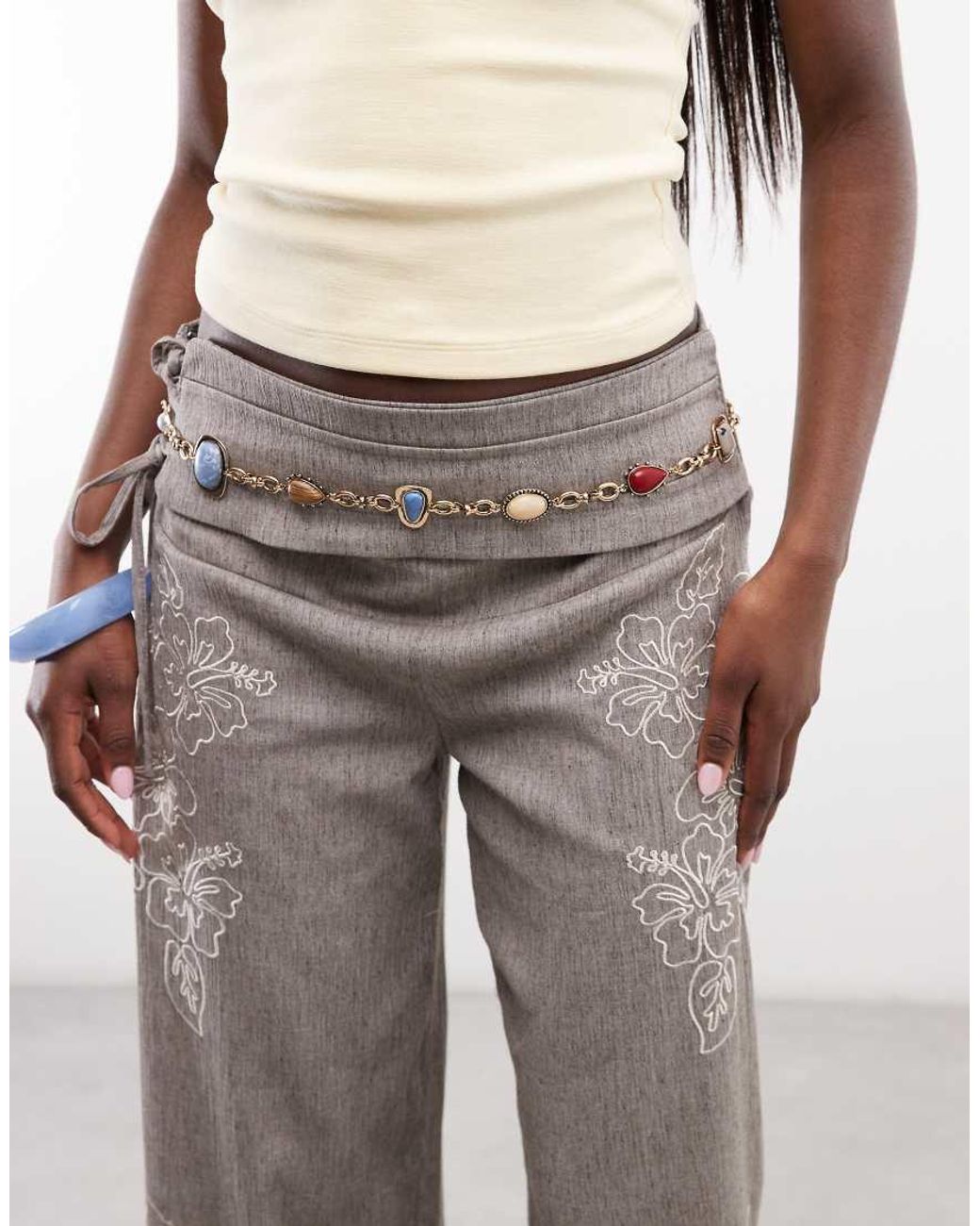 Reclaimed Vintage Gray Belt Chain Gem Stone Belt