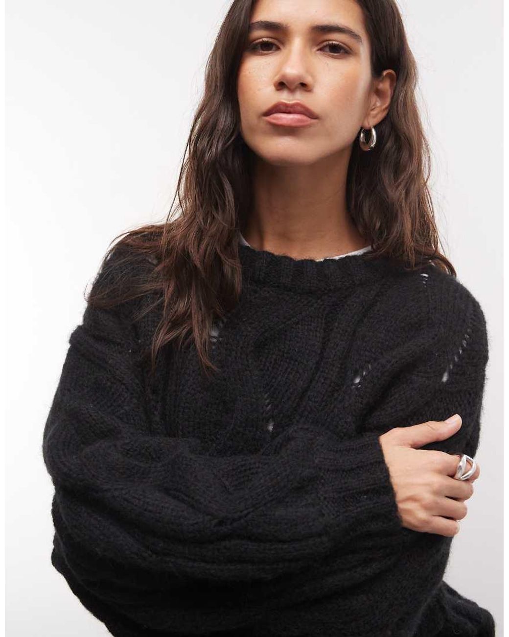 Monki Black Boxy Cable Knit Sweater