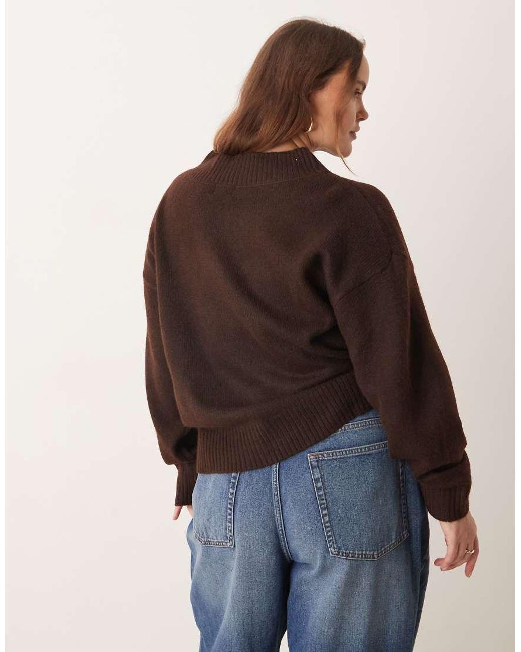 Brave Soul Brown Plus V-Neck Soft Touch Jumper