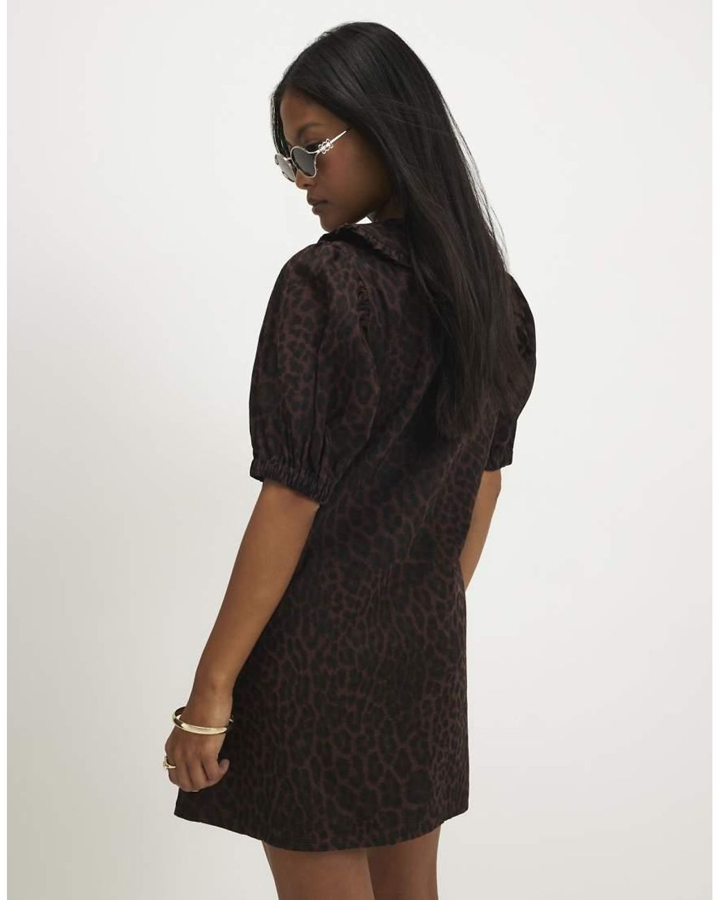 River Island Black Denim Leopard Print Shirt Dress