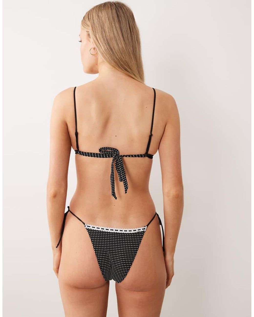 ASOS Black Lottie Triangle Bikini Top With White Lace Trim