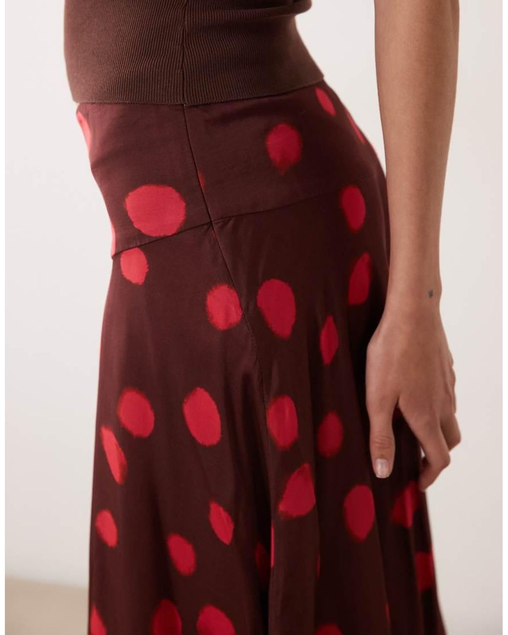 ASOS Red Satin Hanky Hem Midi Skirt
