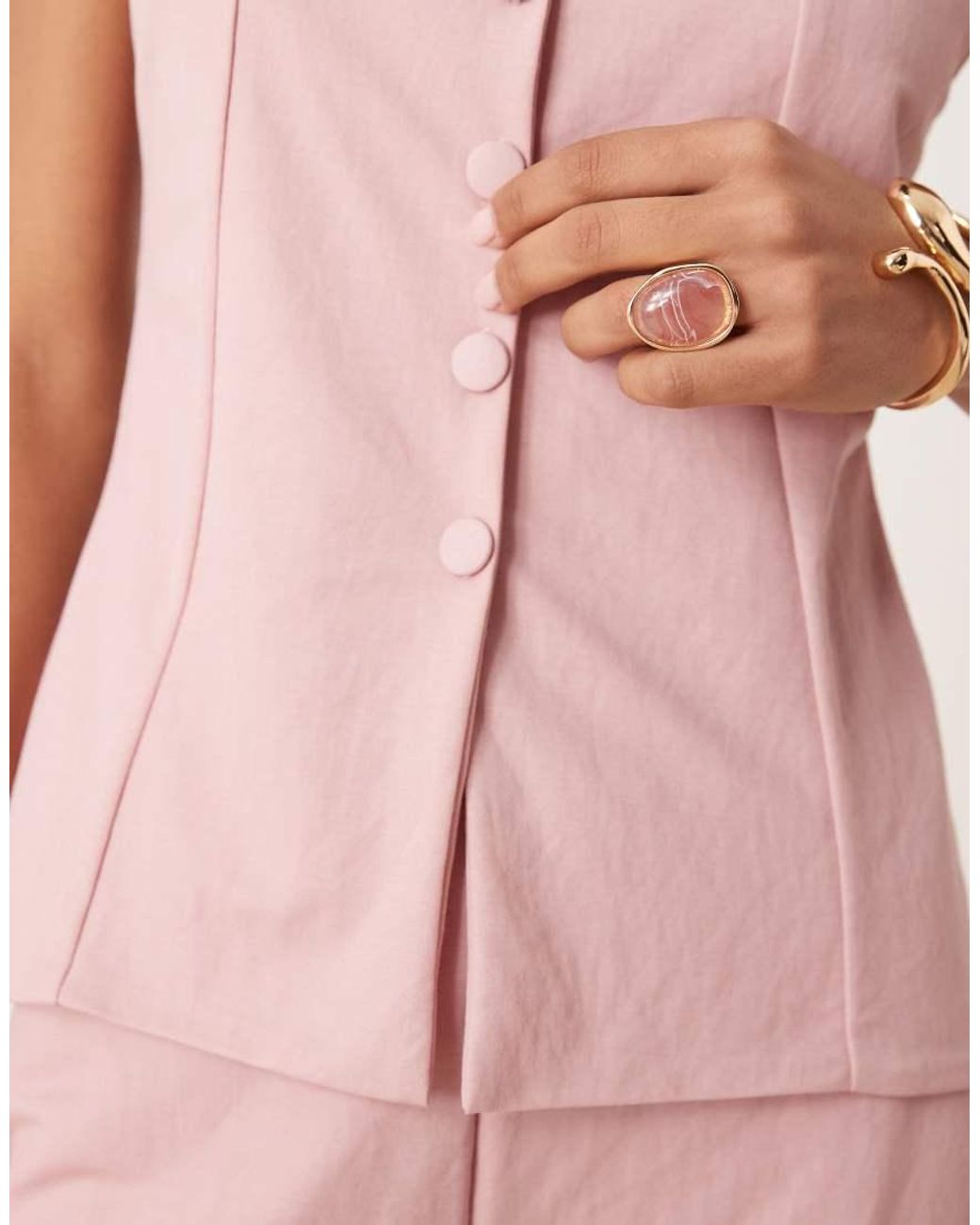 ASOS Pink Co-Ord Linen Look Longline Button Down Waistcoat