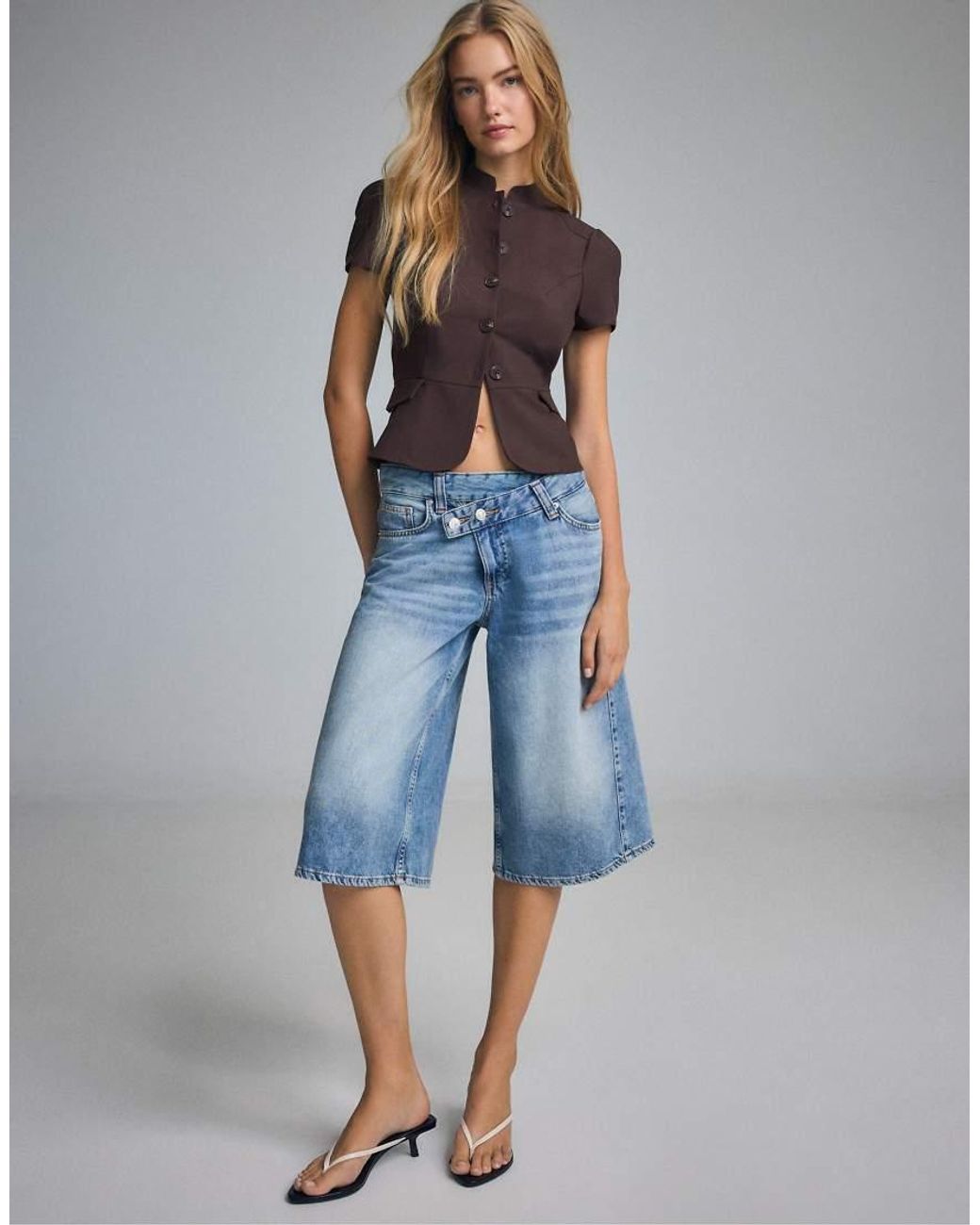 Stradivarius Blue Fitted Short Sleeve Shirt
