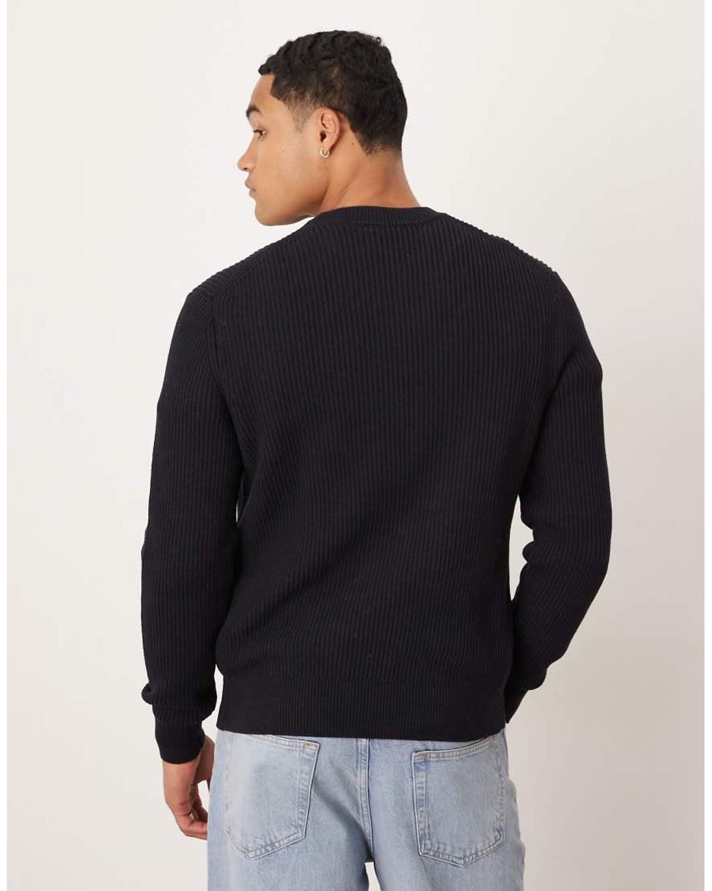 Mango Blue Cotton Round Neck Jumper for men