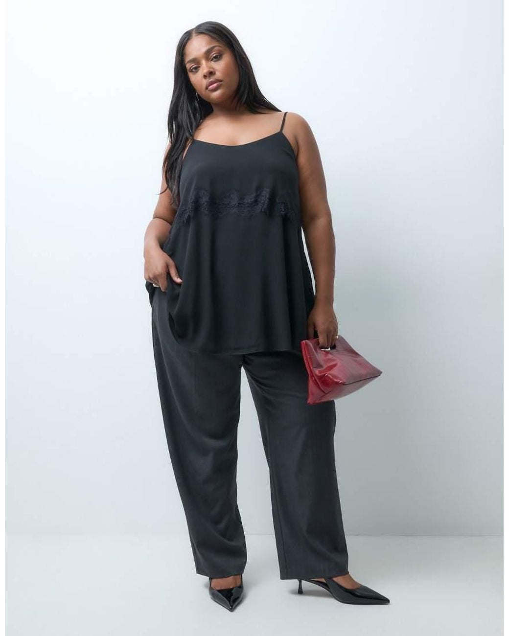 ONLY Blue Mesh Overlay Cami Top With Lace Detail