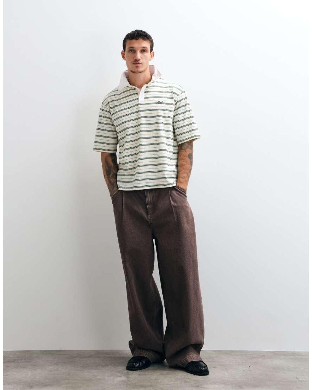Colt MCR Gray Colt X Asos Exclusive Golfers Contrast Collar Stripe Polo Shirt for men