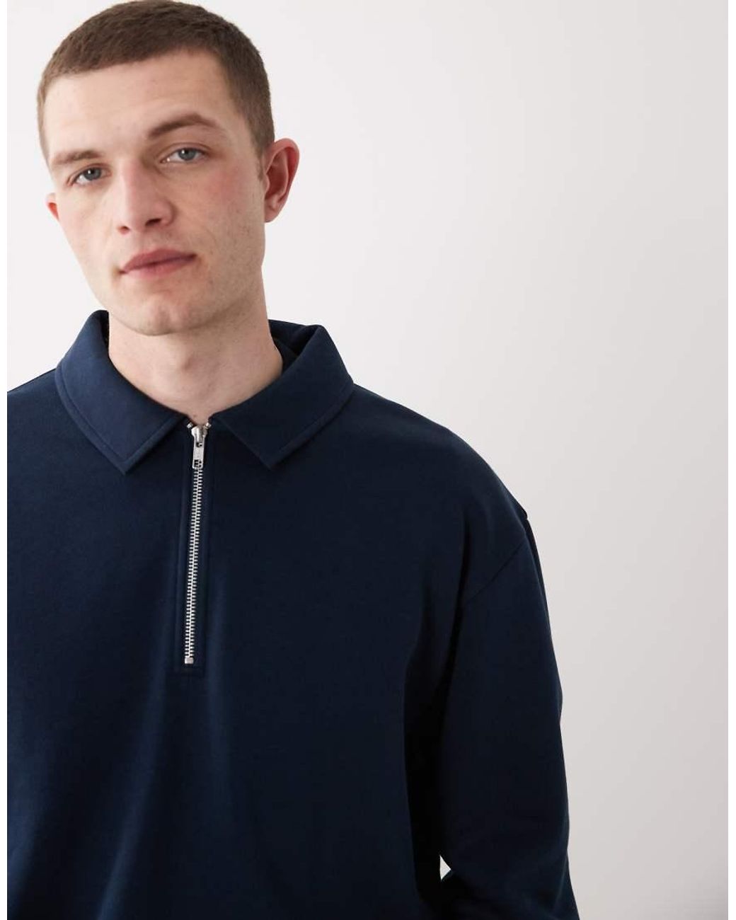 ASOS Blue Relaxed 1/4 Zip Sweatshirt With Collar for men