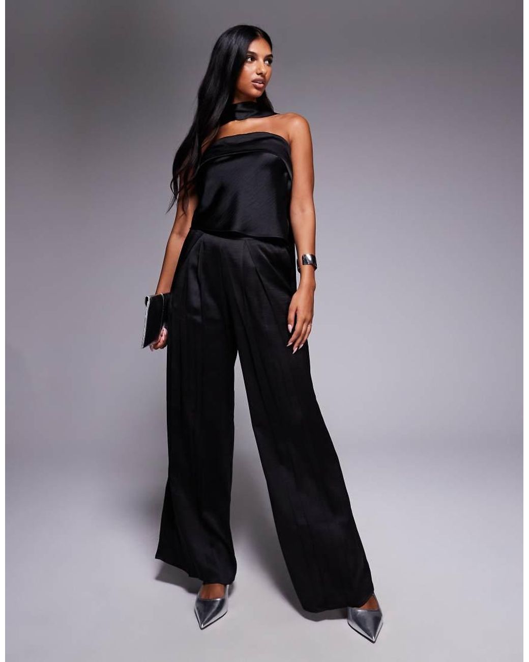 TFNC London Black Bandeau Top With Neck Scarf Detail