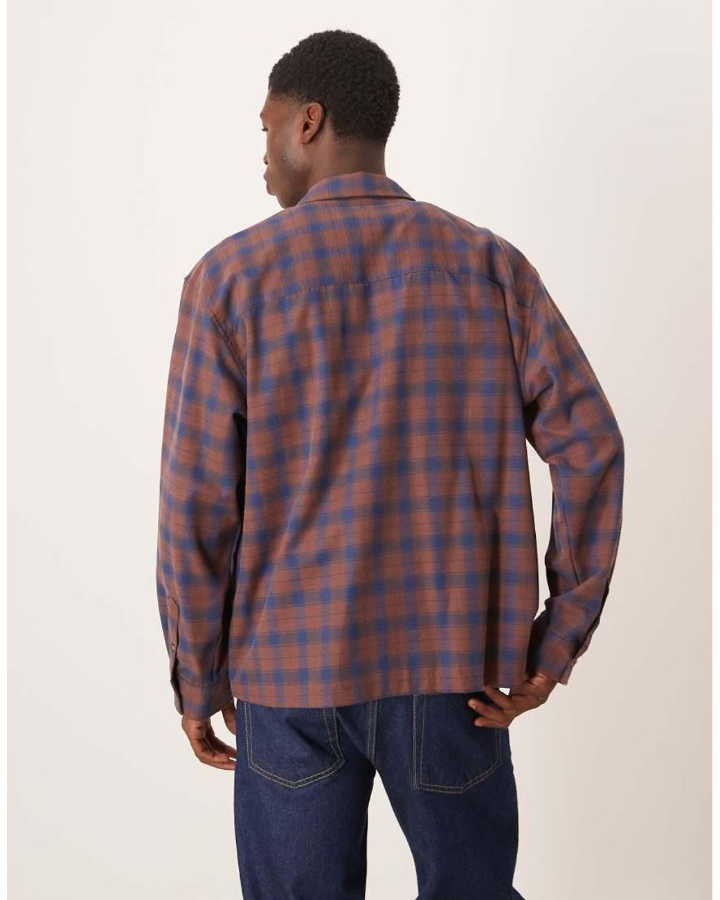 ASOS Purple Oversized Check Shirt With Chest Embroidery for men