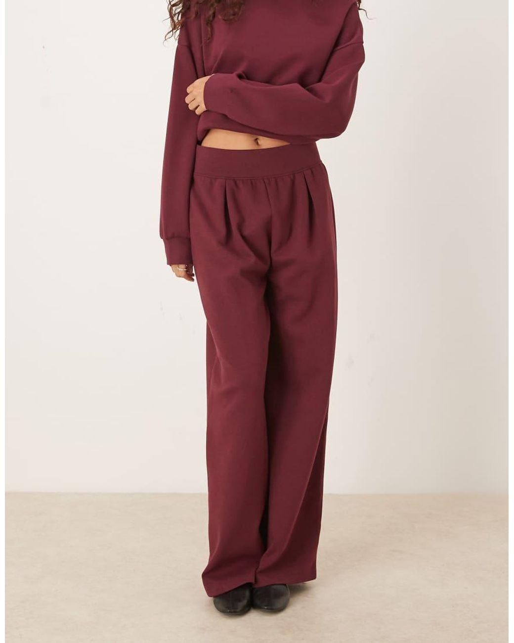 ASOS Red Interlock Wide Leg Sweatpants With Wide Waistband Detail