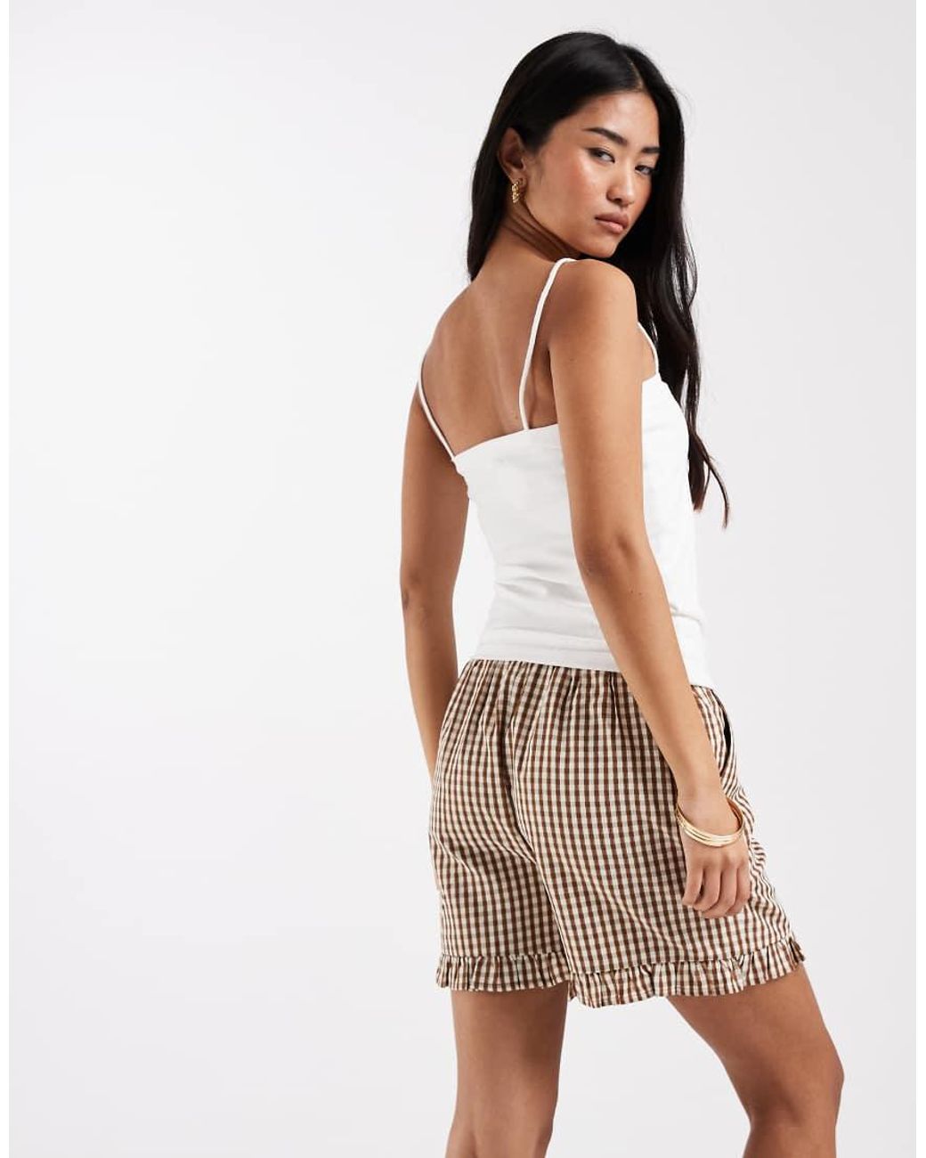 New Look White Frill Gingham Shorts
