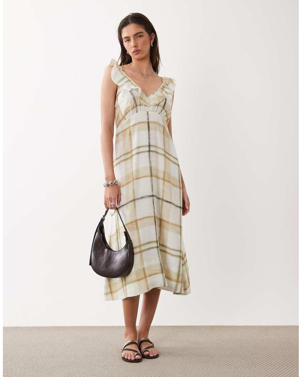 Barbour White Gianna Tartan Overlayed Ruffle Maxi Dress