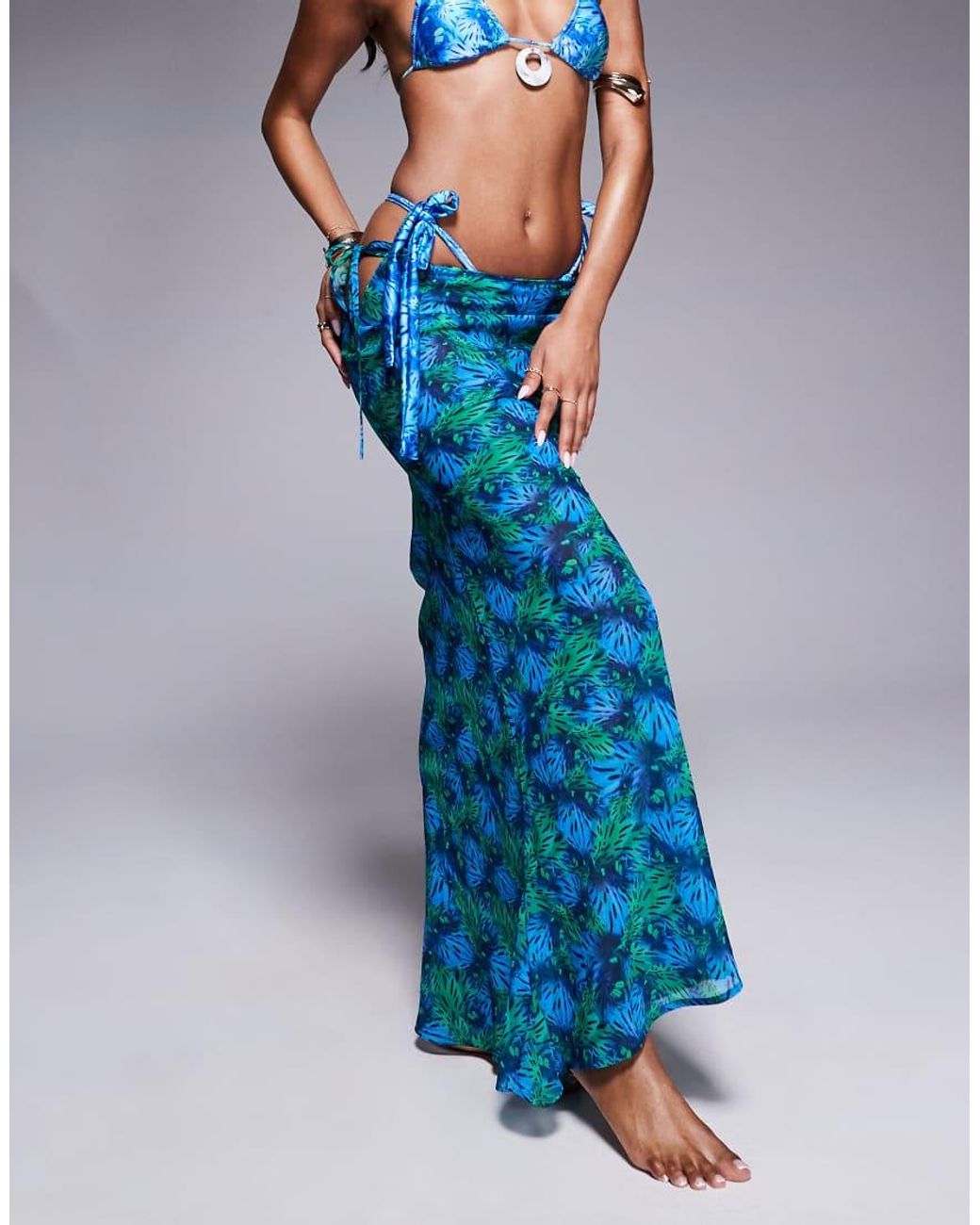Candypants Blue Polygeorgette Abstract Print Maxi Beach Skirt