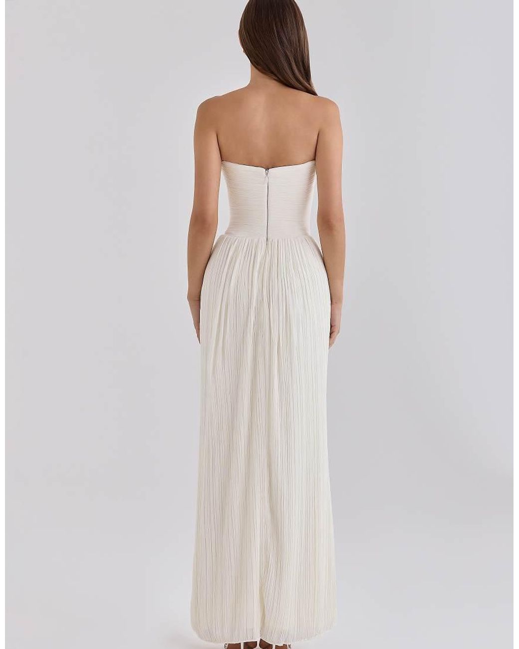 House Of Cb White Valeriana Chiffon Micro Pleat Strapless Maxi Gown