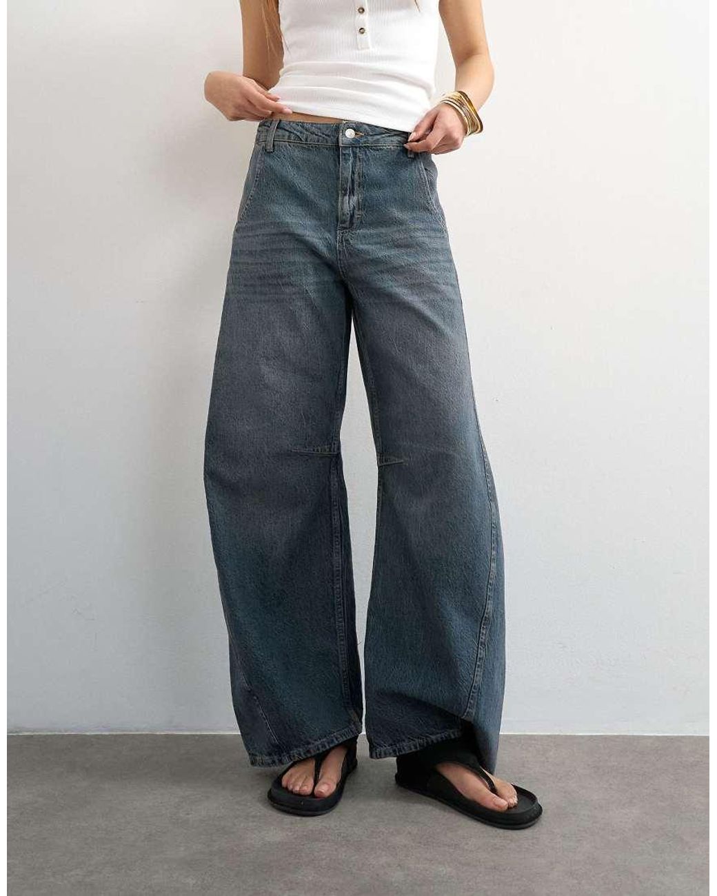 TOPSHOP Blue Horseshoe High Rise Barrel Jean