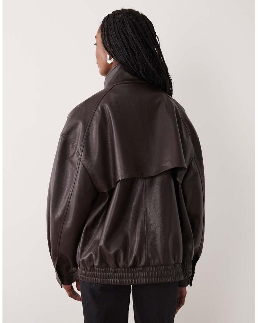 ASOS Brown Asos Design Tall Oversized Leather Look Funnel Bomber Jacket